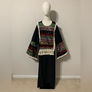 Black Woven Canvas with Colorful Sequin Arab Traditional Dress / Abaya